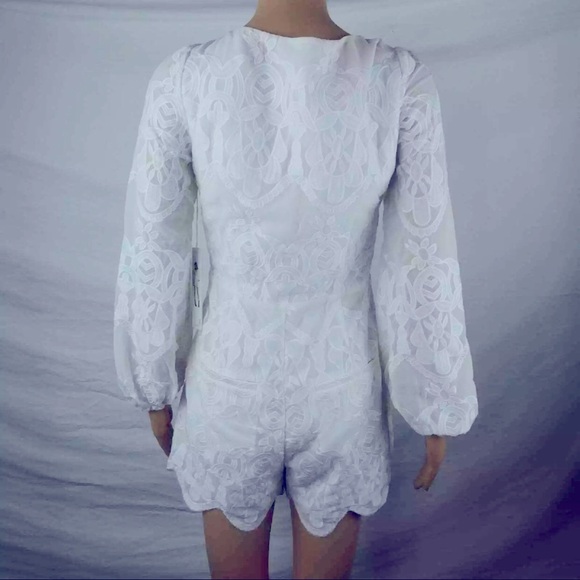 Line Dot White Floral Lace Up Romper NEW Womens Large Long Sleeve Wedding Summer - Picture 13 of 16